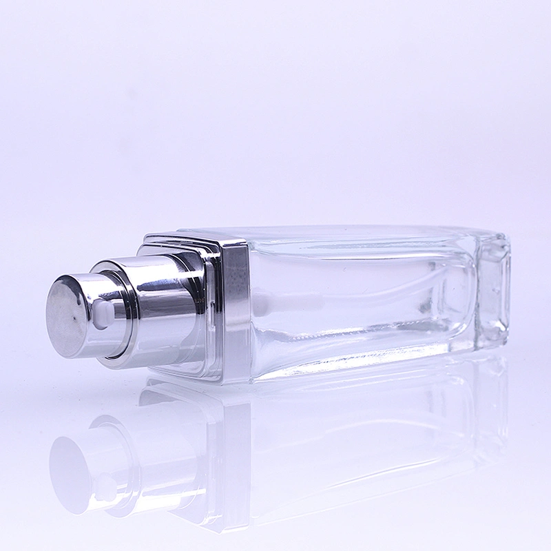 35ml clear special empty square bottle liquid makeup glass foundation bottle with pump cosmetics packaging