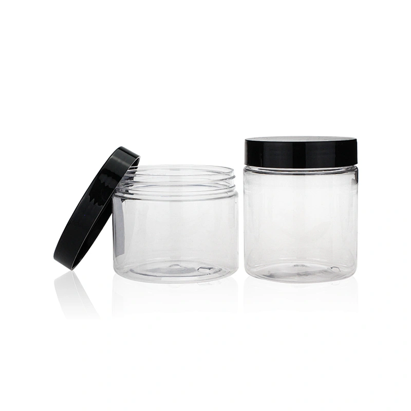 250ml Transparent PET plastic bottle for food candy with black lids