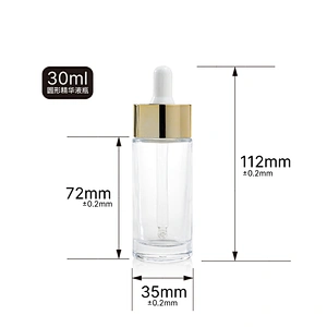 30ml Round Glass Clear Frosted Facial Cosmetic Serum Luxury Dropper Bottle Face Eye Oil Glass Bottle With Dropper Cap