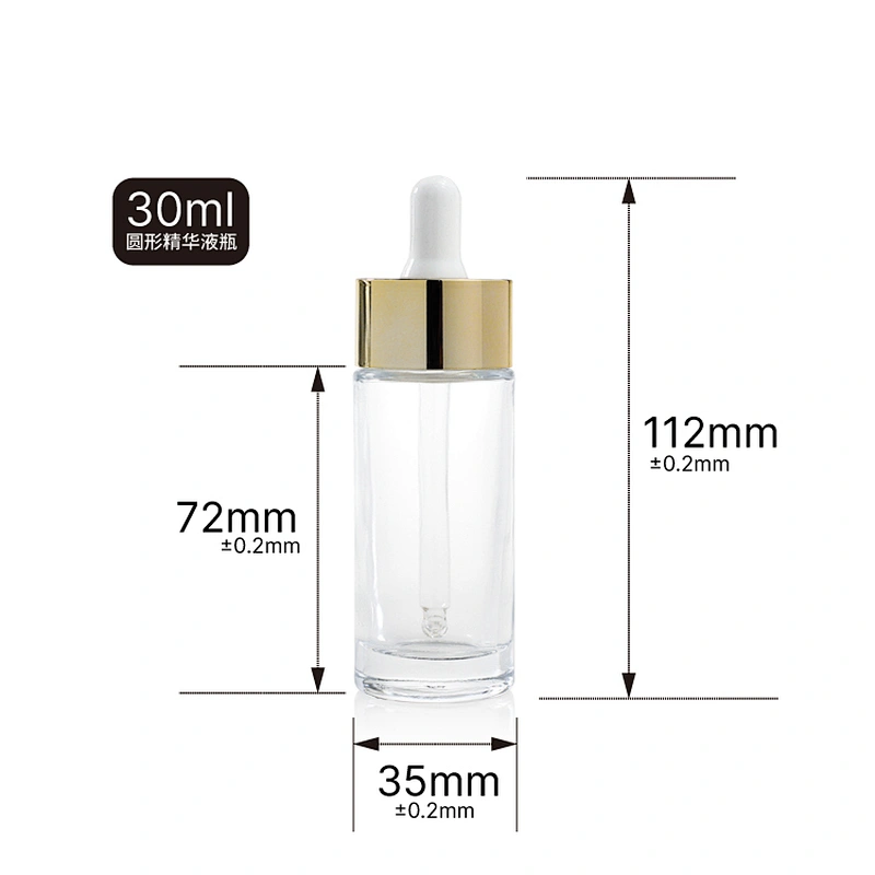 30ml Round Glass Clear Frosted Facial Cosmetic Serum Luxury Dropper Bottle Face Eye Oil Glass Bottle With Dropper Cap