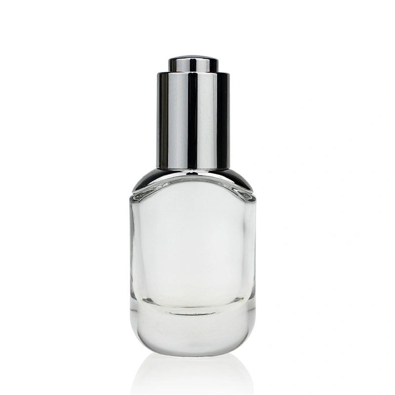 Round Glass Bottles Skin Care Serum Oil Glass Bottle with  Childproof cap 30ml Clear Custom Serum Face Oil Bottles Container