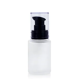 Luxury Cosmetics Packaging Straight Round Clear Frosted 30ml Glass Foundation Bottle with Pink Pump Empty For Cosmetic Packaging