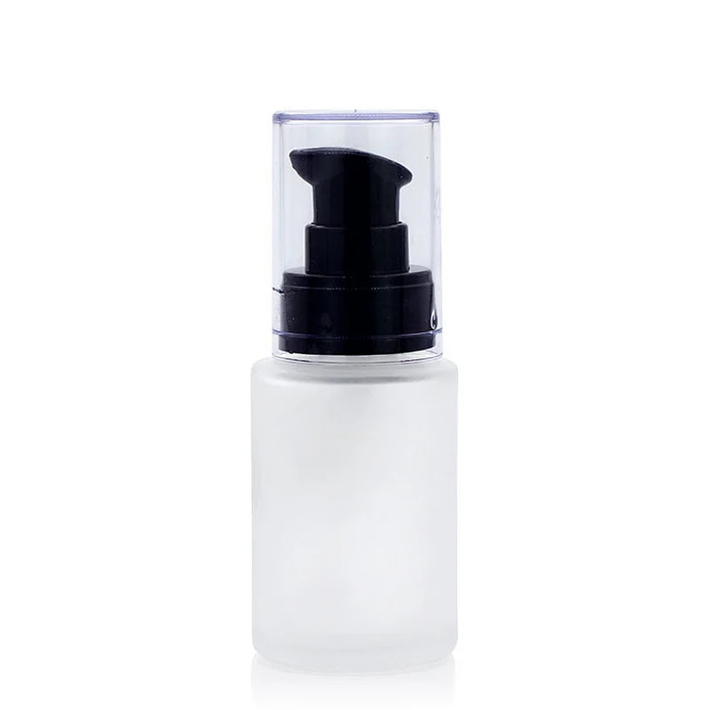 Luxury Cosmetics Packaging Straight Round Clear Frosted 30ml Glass Foundation Bottle with Pink Pump Empty For Cosmetic Packaging