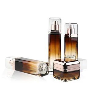Square Glass Bottles Amber Glass Lotion Bottle 40ml/100ml/120ml Clear Custom Face Oil Bottles Container Manufacturers Set