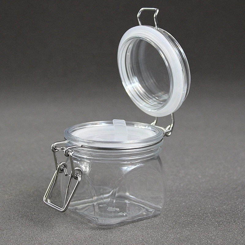 Spot airtight 220ml 7.33oz  PET square shape cans plastic kilner jar seal lock lid jar Canning Jar for skin care cream