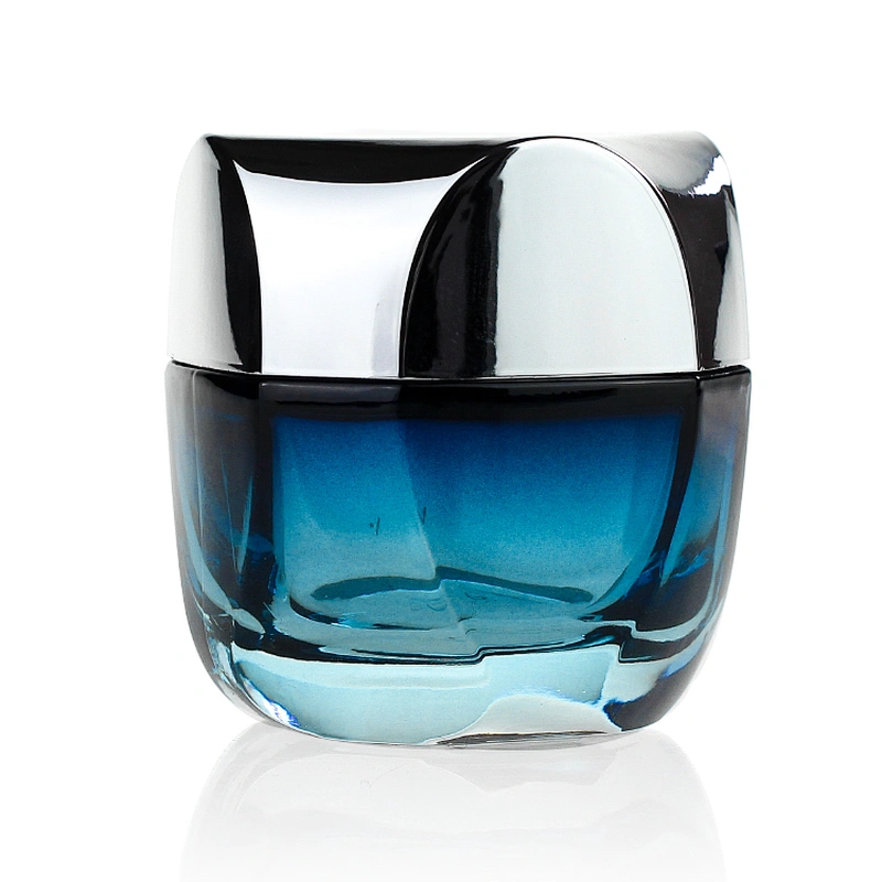 Glass jar 50g Custom color clear Gradient cyan-bule Face Cream Jars Cosmetic Packaging Set for Skin Care Good Jar