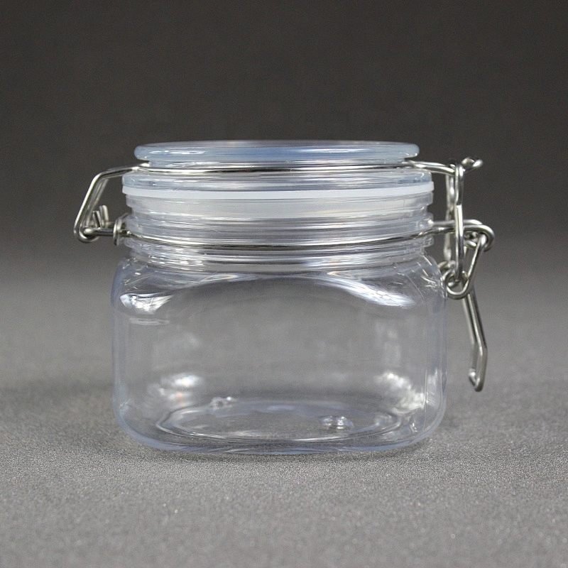 500ml 16-17oz  Can Food transparent dry food fruit PET plastic jar with  Plastic Lid