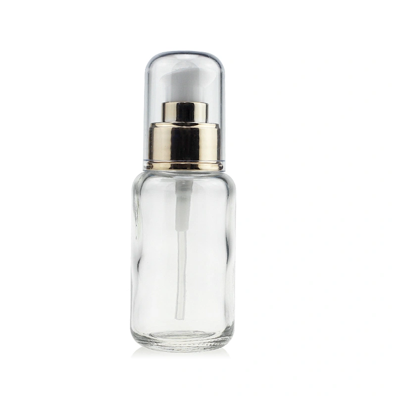 Empty Gold For Pump For Makeup 50ml Glass Foundation Cosmetics Packaging Straight Round Clear Frosted bottle