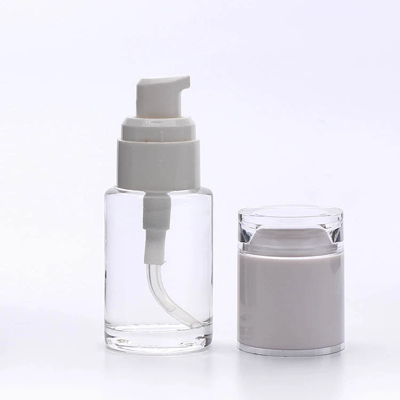 30ml Empty Cosmetic Clear Liquid Foundation Glass Bottle manufacturer /Container Make Up Packaging With Squeeze Pump acrylic cap