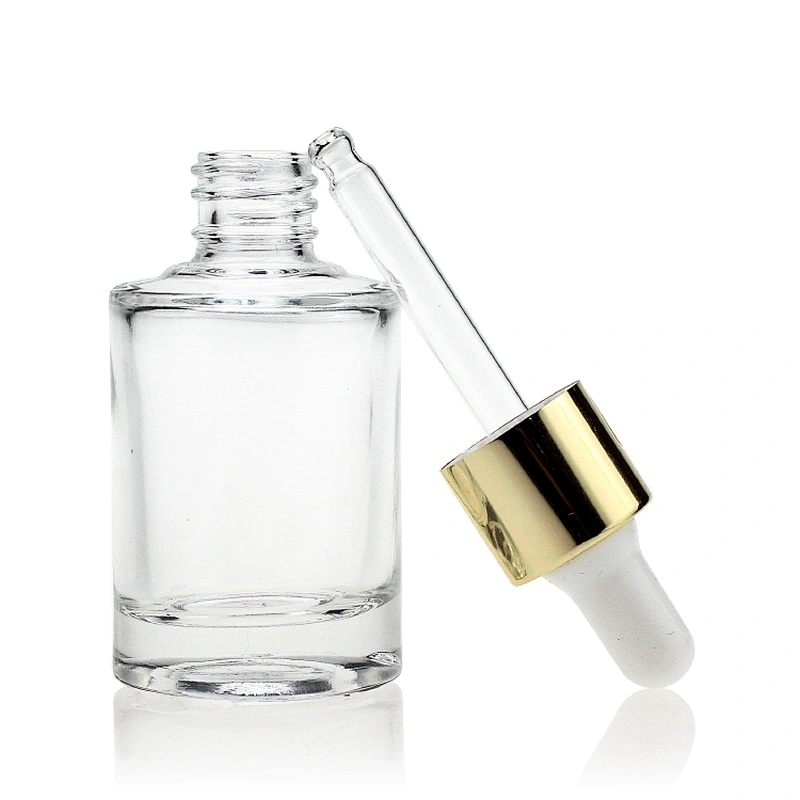 empty glass foundation bottles 30ml  for cosmetic packaging electroplate container gold dropper with cap