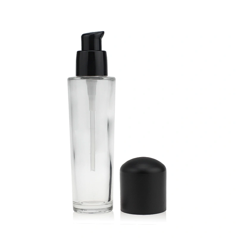 Luxury straight round 40ml cosmetics packaging glass liquid foundation bottle with beauty pump makeup boxes wholesale
