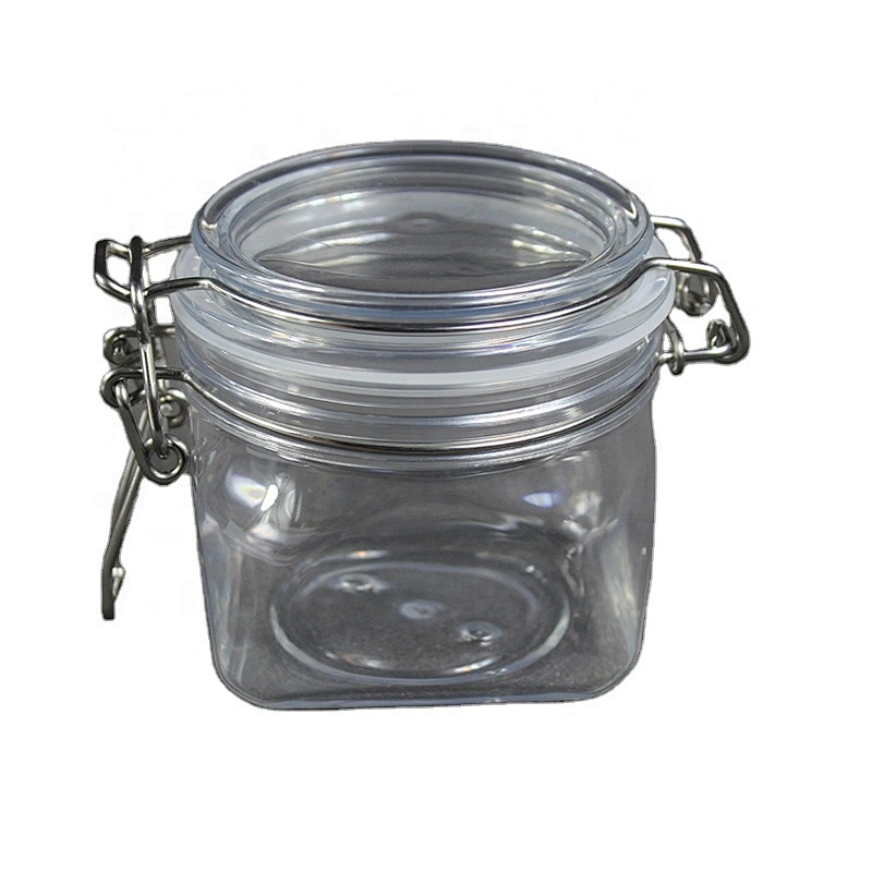 Hot Style Glasslike Wire Bail Jar 350ml Plastic  Food Grade PET Plastic Cookie Jars Wholesale