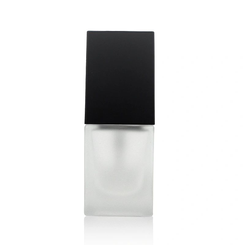 25ml Glass bottle packaging Square Liquid frosted Foundation Bottle Lotion with Plastic Cap Pump