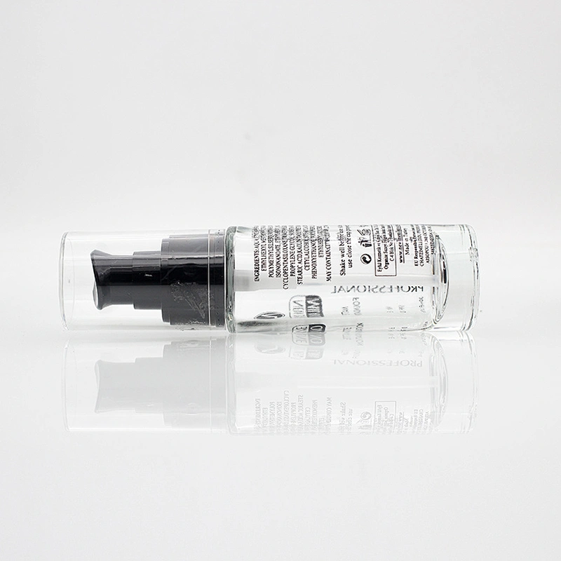 30ml Luxury cosmetic packaging printing Straight round clear empty Lotion Bottle Glass Liquid Foundation bottles Pump