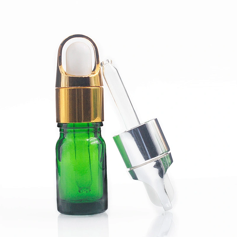 Manufacturers wholesale 5ml green colored glass bottles  for Essential Oil with glass Dropper