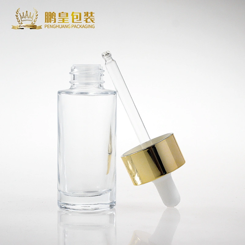 30ml Round Glass Clear Frosted Facial Cosmetic Serum Luxury Dropper Bottle Face Eye Oil Glass Bottle With Dropper Cap