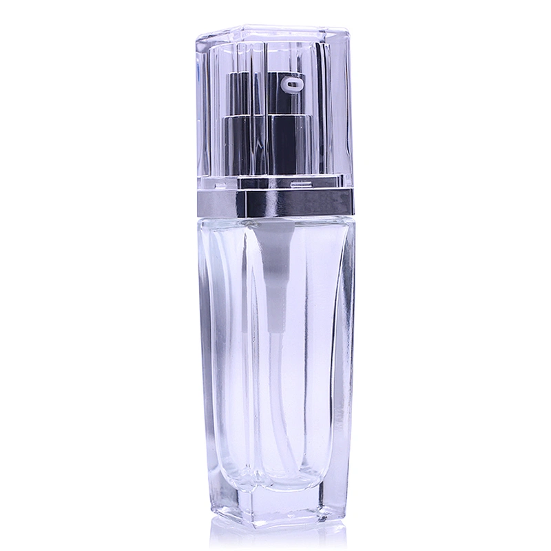 35ml clear special empty square bottle liquid makeup glass foundation bottle with pump cosmetics packaging
