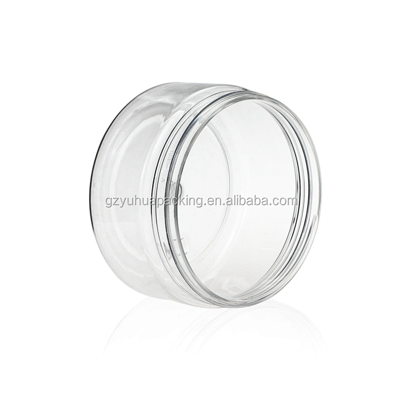 240ml PET transparent packaging cosmetic and food jar with white and black screw cap