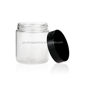 250ml Transparent PET plastic bottle for cosmetic and food candy with black lids