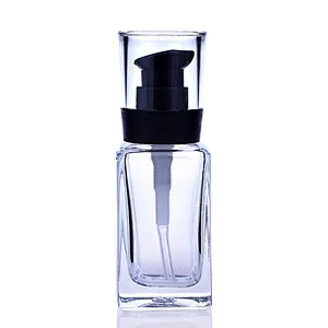 transparent square glass Cosmetic Packaging Empty 30ml  Clear Glass Liquid Foundation Bottle