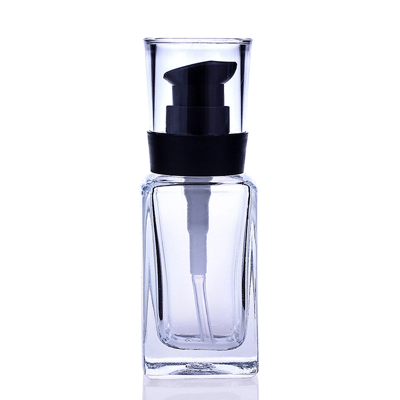 transparent square glass Cosmetic Packaging Empty 30ml  Clear Glass Liquid Foundation Bottle