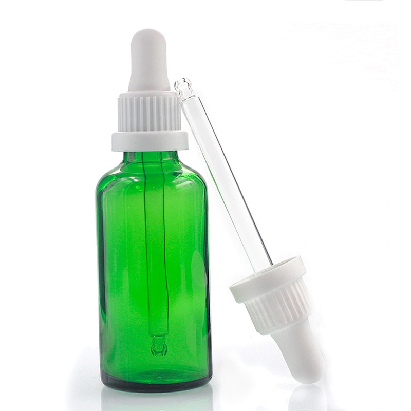 Manufacturers hot sale green color  50ml bottles for essential oils with Glass Dropper