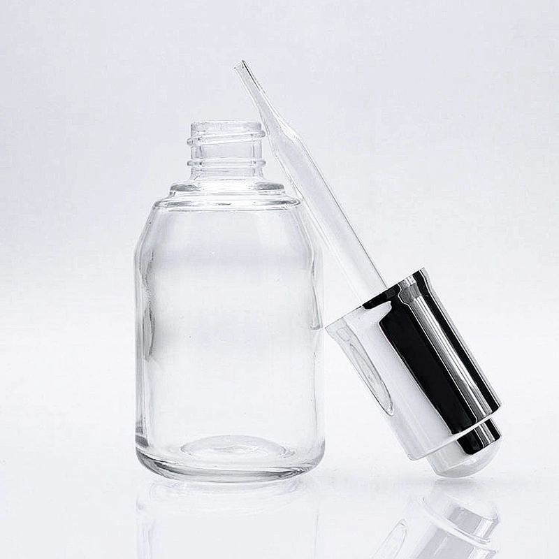 Eco Friendly Customized 50ml  Clear Glass Cosmetic Packaging Face Serum Lotion Dropper Bottle