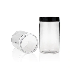 300ml PET transparent packaging cosmetic and food jar with white and black screw cap
