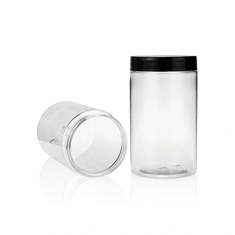 300ml PET transparent packaging cosmetic and food jar with white and black screw cap