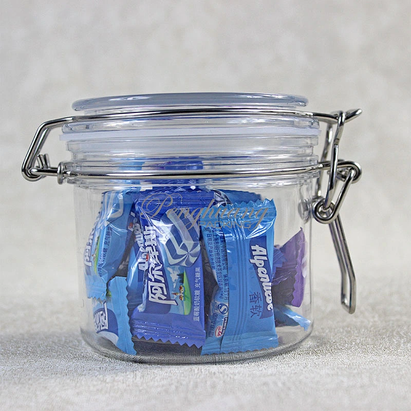Spot airtight PET 350g  unbreakable smooth body pyramid clip top jar for body Scrub skin care cream/ canned food