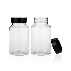 Good shape transparent 150ml Empty Plastic PET  bottle black top screw cap