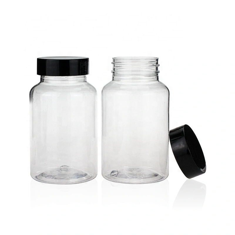 Good shape transparent 150ml Empty Plastic PET  bottle black top screw cap