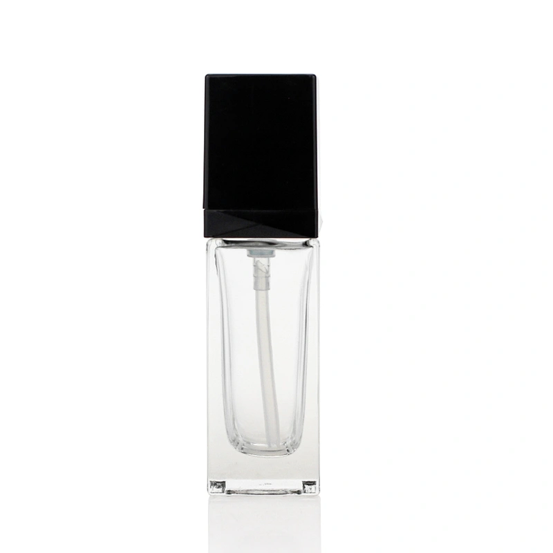 empty square glass 30ml Clear lotion glass bottle liquid foundation glass bottle pump package