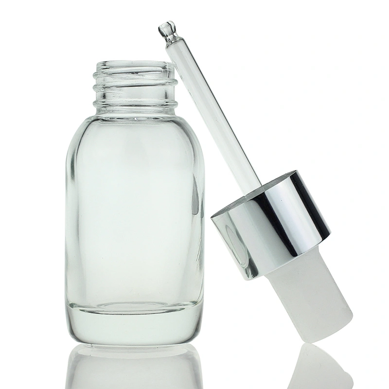 Cosmetic Empty Clear Frosted Dropper Round Serum 50ml Glass Bottle