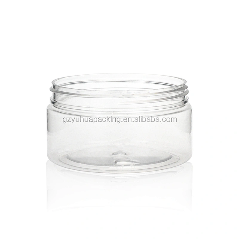 240ml PET transparent packaging cosmetic and food jar with white and black screw cap