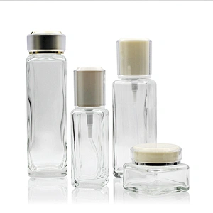 Clear Square Glass Bottles Glass Lotion Bottle  Clear Custom Face Oil Bottles Container Manufacturers Set