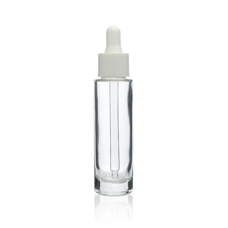 Round Glass Bottles Skin Care Serum Oil Glass Dropper Bottle 30ml Clear Custom Serum Face Oil Bottles Container Manufacturers