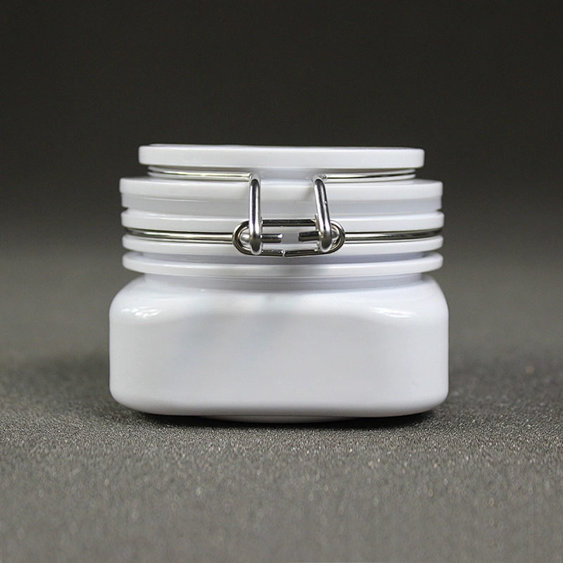 Spot airtight PET 50ml square shape cans white plastic  jar tea canned food container