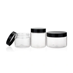 250ml Transparent PET plastic bottle for cosmetic and food candy with black lids