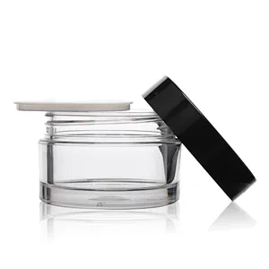 wide mouth clear empty packaging cosmetic plastic jars with lids 30g 50g PET skin care cream jar customized logo white black lid