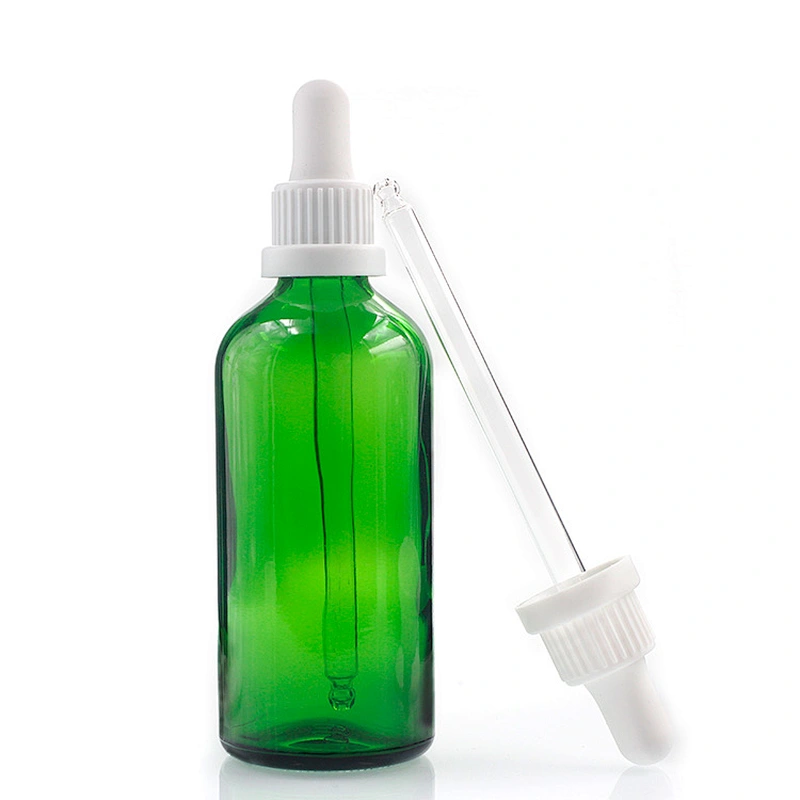 Manufacturers wholesale 100ml green colored glass bottles  for Essential Oil with glass Dropper