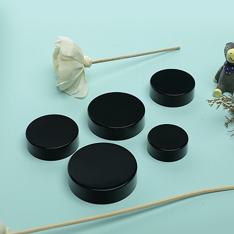 black screw plastic lids for glass jars skin care cream jar plastic containers screw cap in stock OEM ODM makeup suppliers china