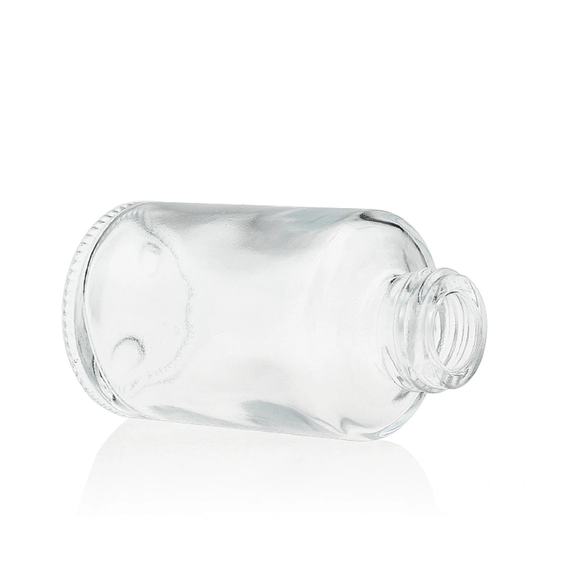 Luxury Cosmetics Packaging Straight Round Clear Frosted 30ml Glass Foundation Bottle with Pink Pump Empty For Cosmetic Packaging