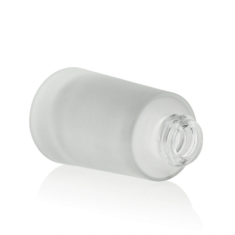 30ml Clear Frosted Liquid Foundation Package Glass Pump Bottle with Black Plastic Cap