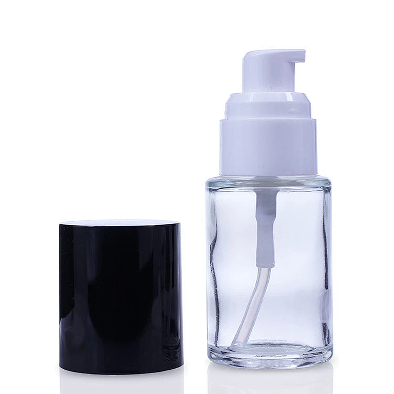 Empty Clear Black Pump Bottle makeup containers Liquid Foundation Packaging Glass Bottle Cosmetic