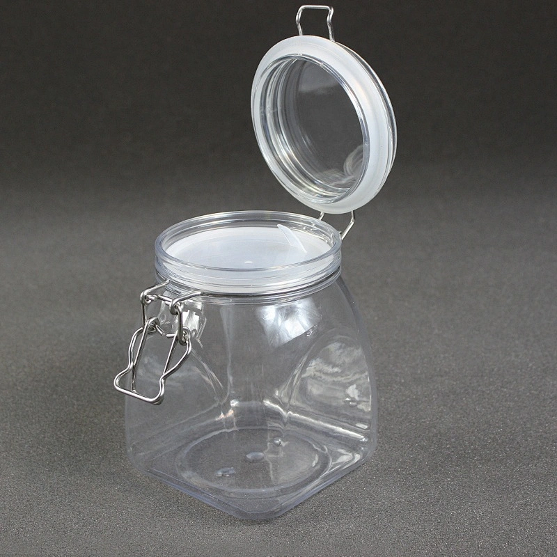Spot airtight PET 1000ml 33-34oz unbreakable smooth body pyramid clip top jar for body Scrub skin care cream/ canned food