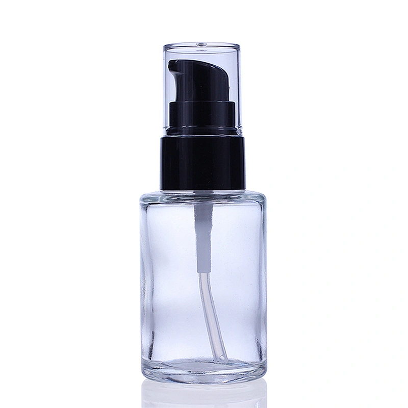 Round Cosmetic Packaging Empty 30ml Clear Glass Liquid Foundation Bottle Container Wholesale