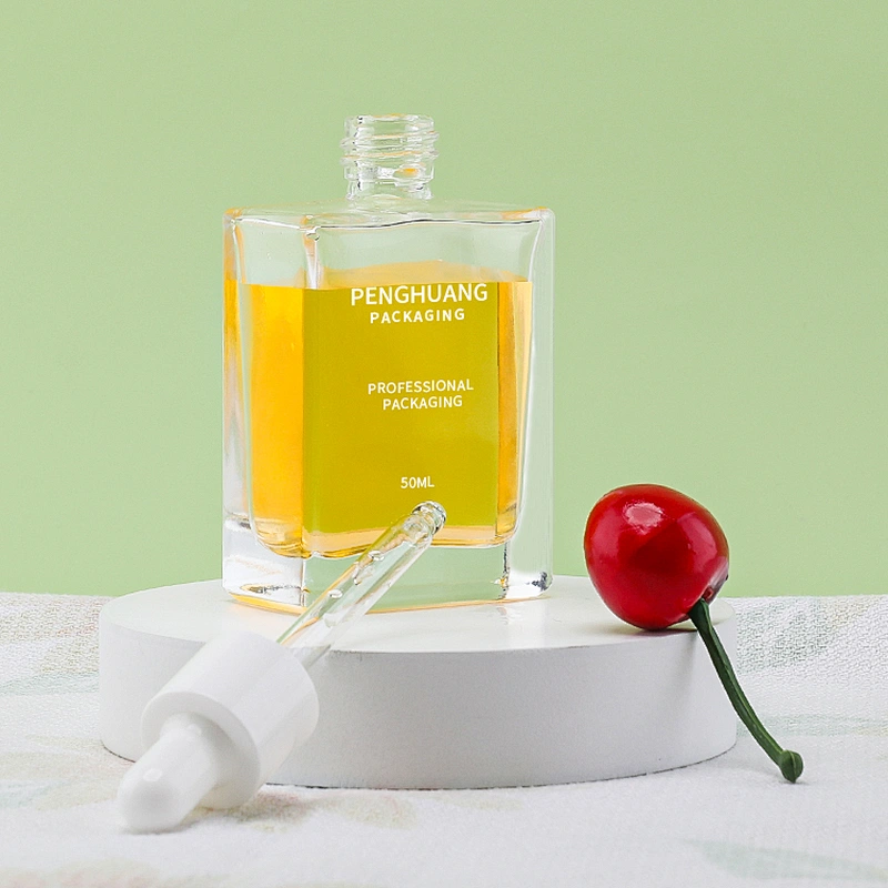 Square Clear Glass Serum Bottles 15ml 30ml 50ml 100ml Essential Oil Bottles