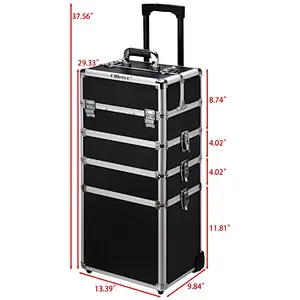 Professional artist train case organizer suitcase fashion lockable multiple layers removable wheels extendable trays case