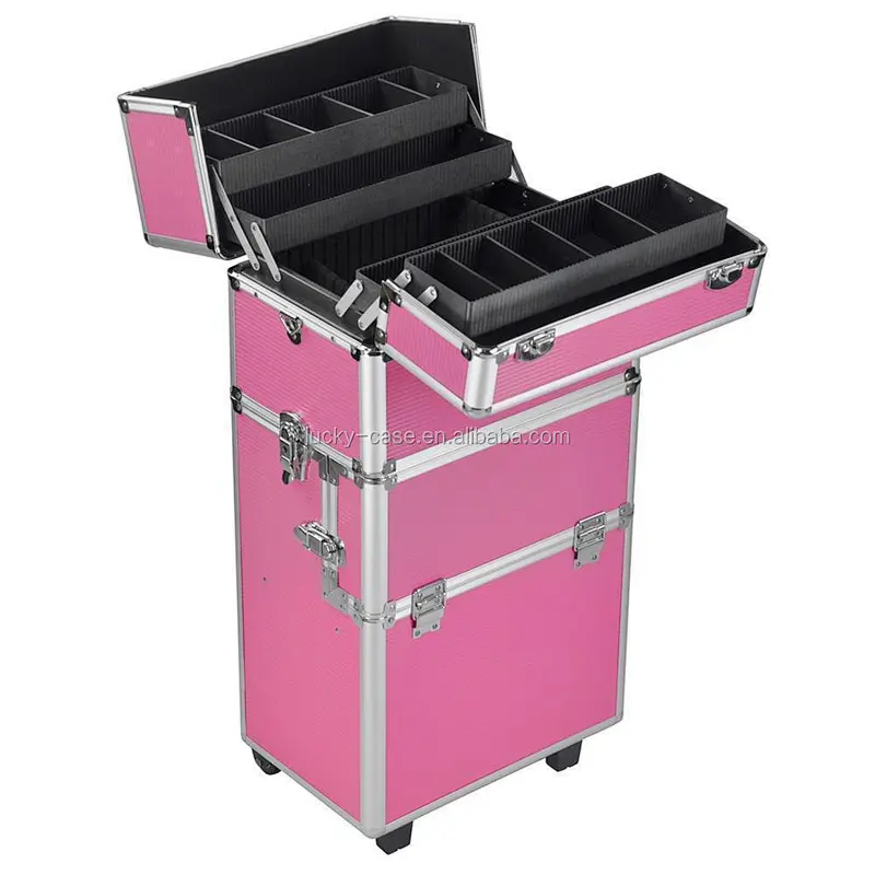 Aluminum Rolling Ladies Makeup Box Travel Trolley Bag